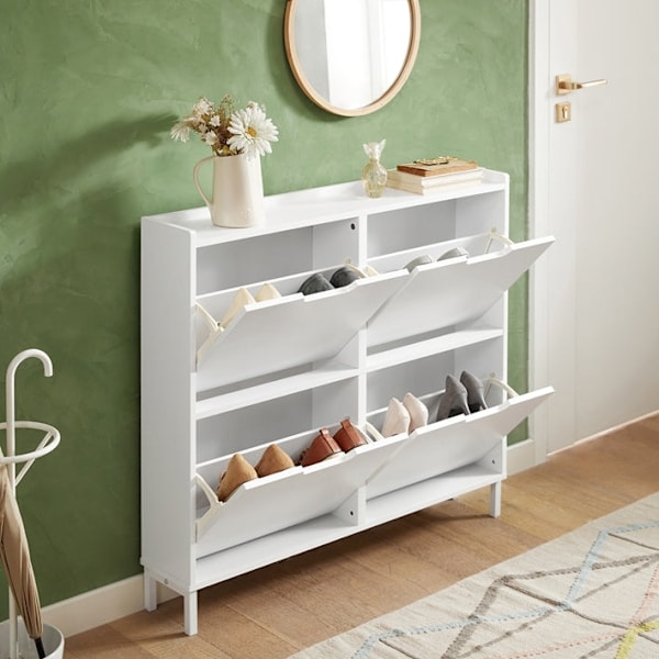 Rootz White Shoe Cabinet - Skoorganisator - Skoförvaring - Design med 4 flikar - Robust konstruktion - Väggmonterbar - 100cm x 91cm x 19cm