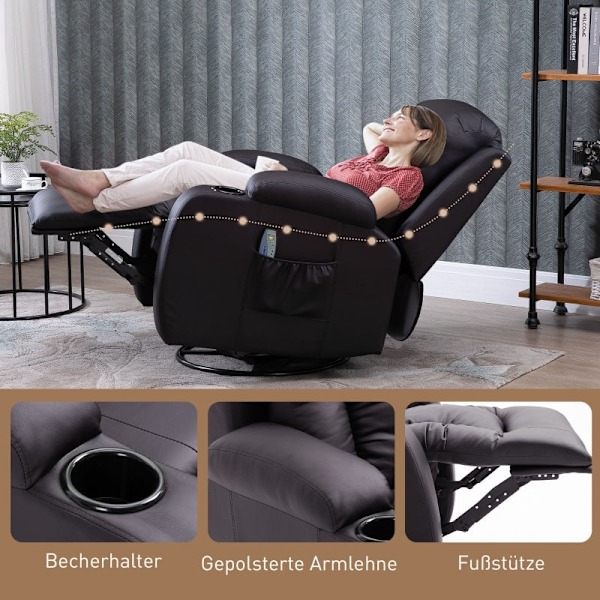 Rootz Massagestol - Liggstol - Vibrerande vilstol - Svankstöd - Imiterat läder - 85cm x 94cm x 104cm