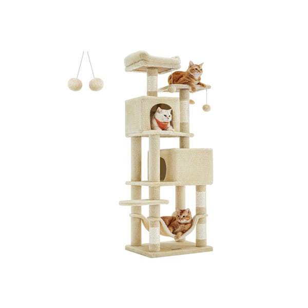 Rootz Beige Kattekradsestolpe - Kattetræ - Kradse - Spånplade Plys Sisal - Robust konstruktion - Nem montering - 49cm x 40cm x 155cm