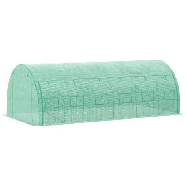 Rootz Greenhouse - Polytunnel-kasvihuone - Walk-in kasvihuone, jossa rullaavat kansit - UV-suoja - Teräsputki - Vihreä - 590L x 300W x 200K cm