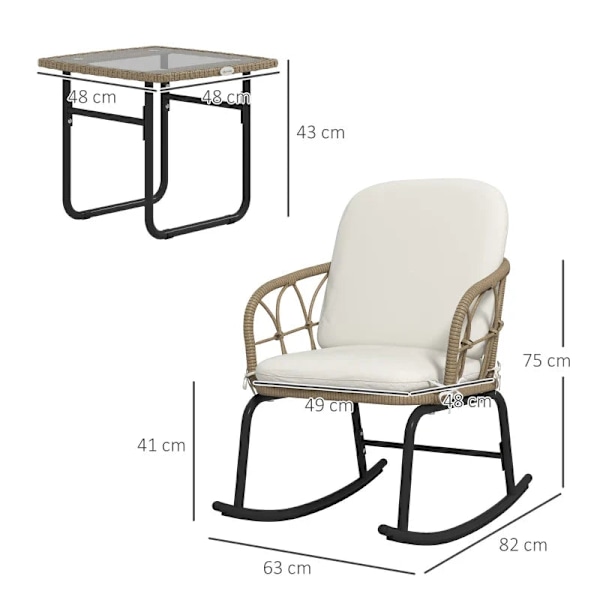 Rootz keinutuolisetti - Puutarhakalusteet - Bistrosetti - Boho Style - PE-rottinki - Säänkestävä - Kermanvärinen - 63W x 82D x 75K cm