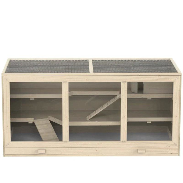 Rootz hamsterbur - syrisk hamster - musrotter - mus gnavere - smådyr hytte - naturlig træfarve - 115Lx60Bx58H cm