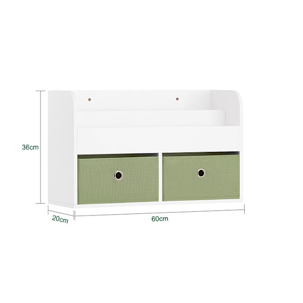 Rootz vägghängare för barn med förvaring - Bokhylla - Organiseringshylla - MDF-konstruktion - Dubbla förvaringsfack - Vikbara fleeceboxar - 60cm x 36c