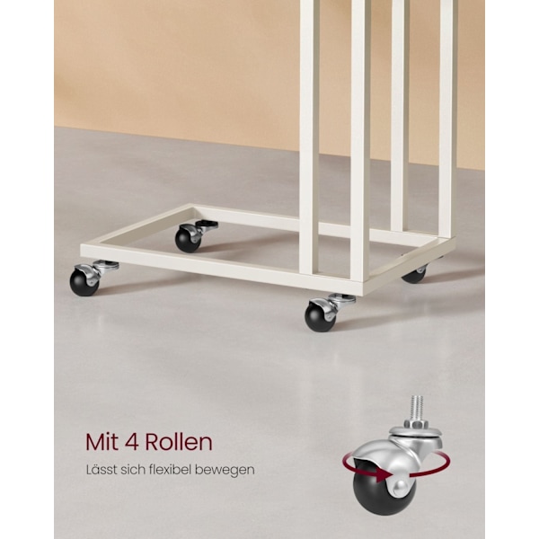 Rootz cremehvidt sidebord - Endebord - Natbord - Spånpladestål - Justerbare fødder - Hjul - Letvægts - 35cm x 50cm x 60cm