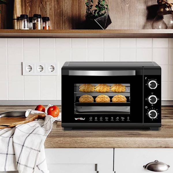 Rootz Mini Ugn - Kompakt elektrisk ugn - Bänkspis - Justerbar temperatur, timerkontroll, mångsidiga tillbehör - Säker dubbelglasdörr - 47,4 cm x 29,5