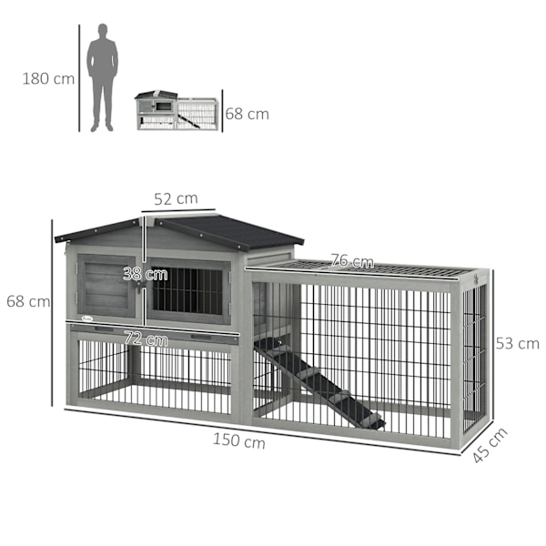 ROOTZ GULV -STÆGT RABBIT STABEL - BUNNY HUS - Udendørs kabinet - Solid træ - 150 x 52 x 68 cm - Holdbar og rummelig