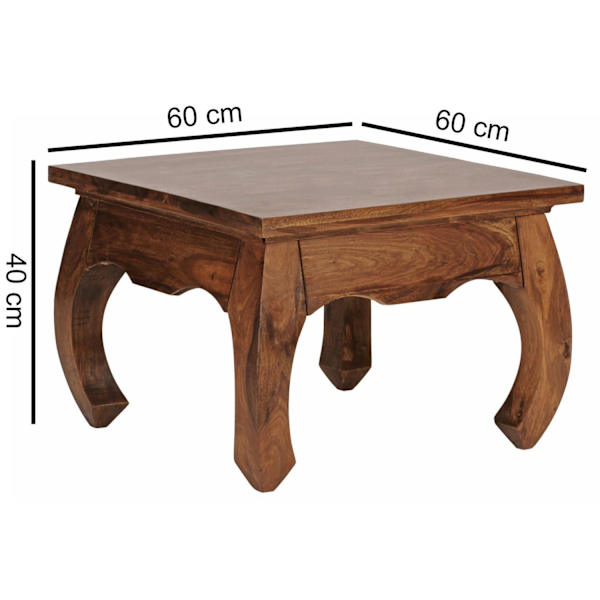 Rootz sofabord massivt træ Sheesham 60 cm bredt stuebord design mørkebrunt sidebord i landlig stil