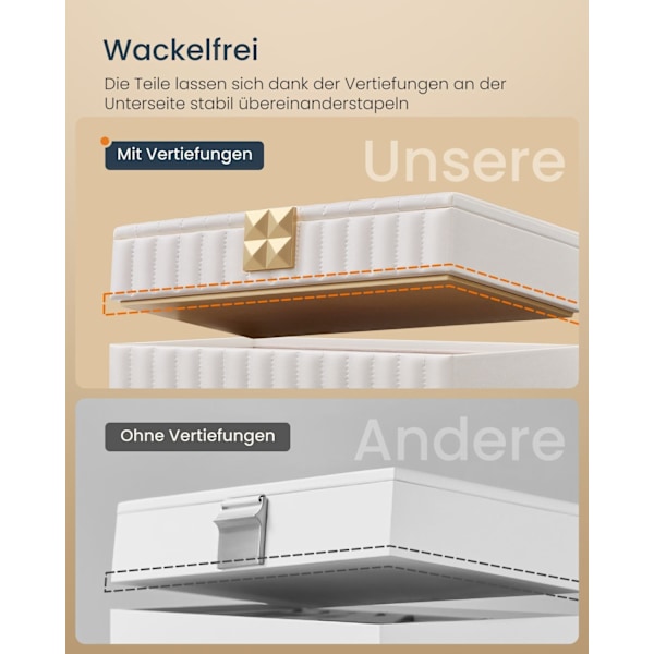 Rootz smyckeskrin med spegel - Organizerfodral - 4-vånings - Molnvit - 17 cm x 28 cm x 20,5 cm - PU syntetiskt läder - MDF - Modern stil