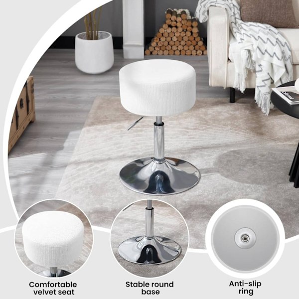 Rootz Corduroy justerbar svängbar pall - Sminkstol - Möbelsittplatser - Andningsbar sits - 33,5 cm x (52-67 cm) x 33,5 cm