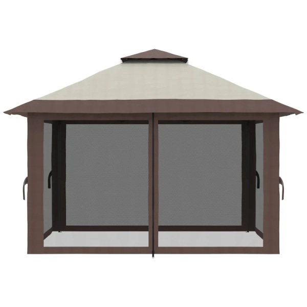 Rootz Foldepavillon - Højdejusterbar - 4 netvægge - Ventilationstag - Bæretaske - Hurtig montering - Beige - 4 x 4 x 3 m