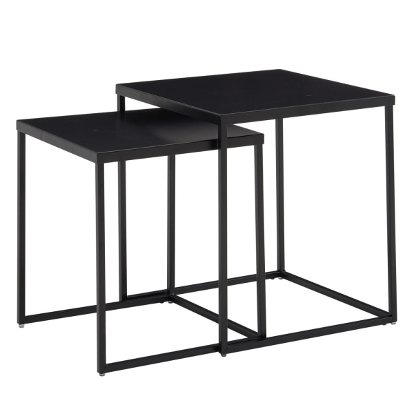 Rootz stuebord sæt med 2 metal sideborde firkantet sort - Design sidebord Industrielt - Sofabord Firkantet sofabord - Dækkeserviet 2-delt indskudsbord
