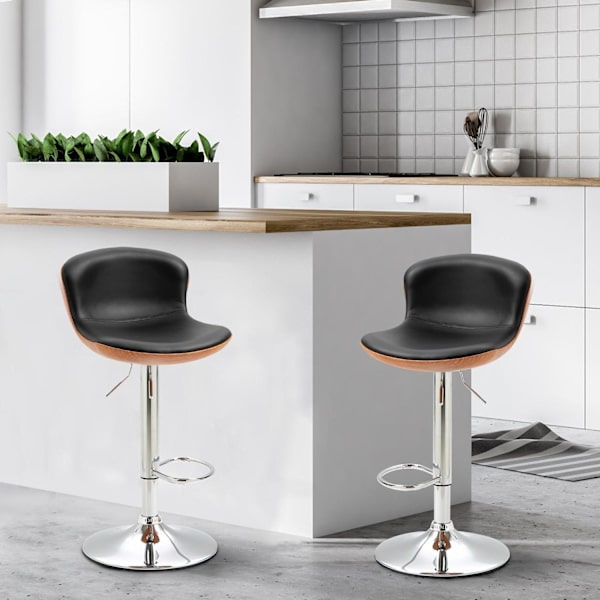 Rootz Barstole - Fodstøtte - Sæt med 2 - Højdejusterbar - Roterbar - 46 x 53,5 x 85-106 cm - Sort - Sølv - PU
