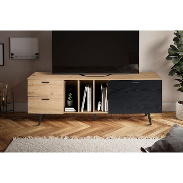 Rootz Lowboard 150 cm TV-stativ - TV-skab - Underholdningsenhed - Moderne egetræsdesign - Rummelig opbevaring - Holdbar konstruktion - 150 cm x 55 cm