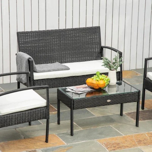 Rootz Poly Rattan Siddegruppe - Havesæt - Sofabord - Sofasæt - Sort - L75 X B40 X H38cm