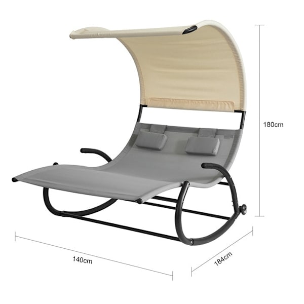Rootz Double Rocking Lounger - Solstol med hjul - Trädgårdssäng med solskydd - Slitstark metallram - Vattenavvisande syntetisk fiber - Lätt att rengör