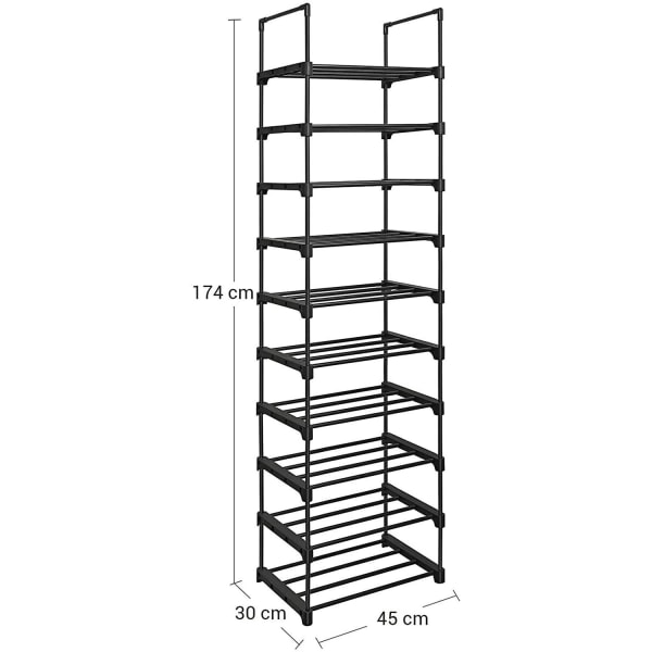 Rootz opbevaringsstativ - 10 niveauer - Skoskab - Skostativ - 45 x 30 x 174 cm - Sort