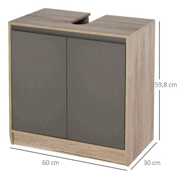 Rootz Skåp - Tvättställsskåp - Badrumsskåp - Badrumsmöbler - 2 Dörrar Skåp - Grå/Ek - 60 x 30 x 59,8 cm