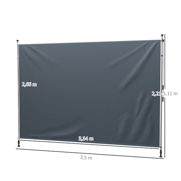 Rootz Klemmmarkise med handvev - Justerbar gemensam armbunning - Solskydd - UPF30+ - 350 cm x 221-311cm - Grå