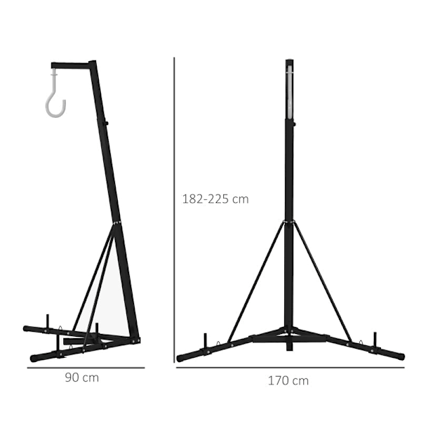 Rootz SPORTNOW Boxsäcksställ - Höjdjusterbart - Fristående - Slitstarkt stål - Utrymmesbesparande design - 170 x 90 x 182-225 cm - Svart