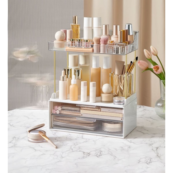 Rootz Makeup Organizer - Kosmetisk förvaring - 4-våningslåda - PET-plast - Stål - 20 cm x 32 cm x 39,1 cm, Transparent