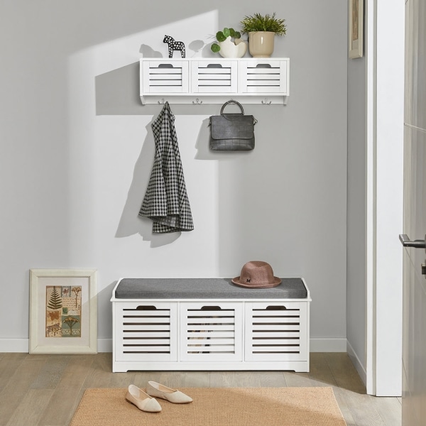 Rootz vægknaggestativ med opbevaringskurve - Hængende hylde - Entryway Organizer - MDF-konstruktion - Pladsbesparende design - 80 cm x 25 cm x 20 cm