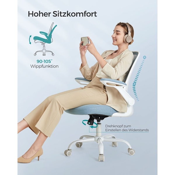 Rootz Mist Blue Ergonomisk kontorsstol - Skrivbordsstol - Snurrstol - Plastskum Nylonstål - Justerbar höjd - Svankstöd - Material som andas - 64cm x 6