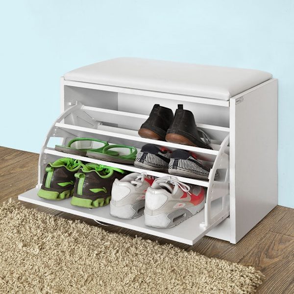 Rootz skobænk med skostativ - Skovipper - Skoskab - Polstret sæde - Pladsbesparende - Gummifødder for stabilitet - B60 x D30 x H48 cm
