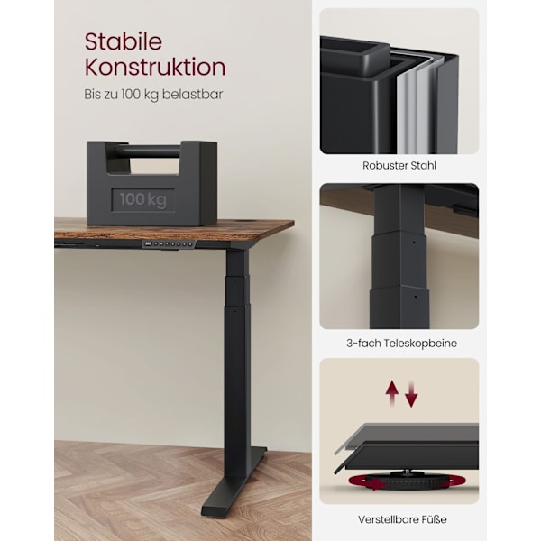 Rootz elektriskt stående skrivbord - Justerbart skrivbord - Sit Stand-skrivbord - Stålram - 68cm x (110-180cm) x (60-125cm) - Svart - 28,3 kg
