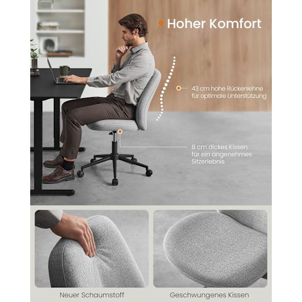 Rootz Dove Grey skrivbordsstol - Kontorsstol - Stålbas - Bomull-linneblandning - Ergonomisk sits - 59cm x 62cm x (86,5-94,5)cm