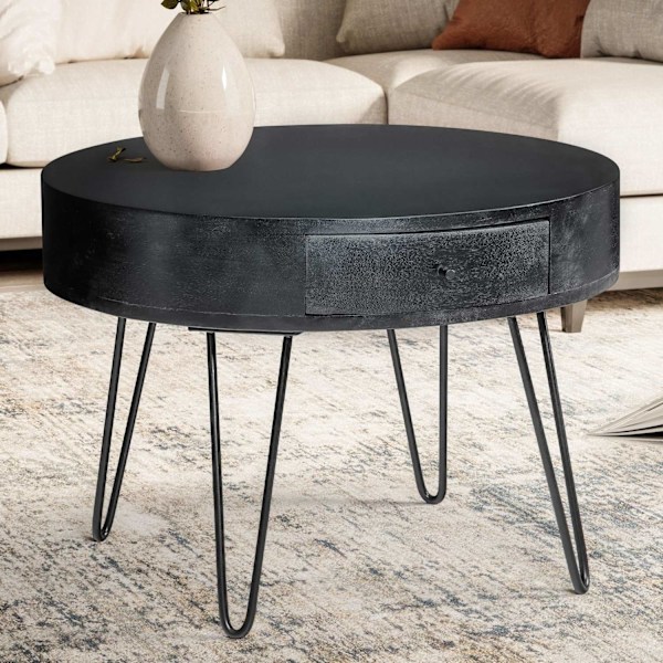 Rootz Modern soffbord - Strikande soffbord - Rund förvaringsbord - Unik design - 60 cm x 60 cm x 43 cm