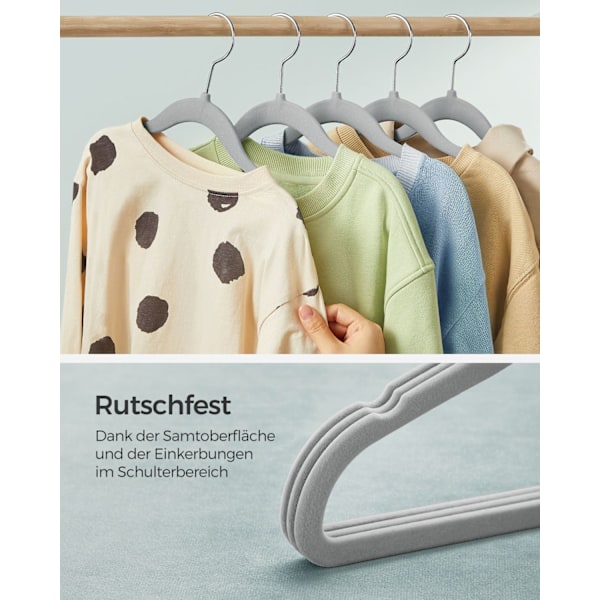 Rootz 30-pack barnklädeshängare - Dove Grey - ABS-plast - Sammet - Metallkrok - Lättvikt - Utrymmesbesparande - Slitstark - 30cm x 20,5cm