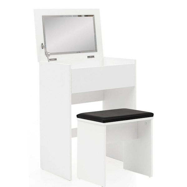 Rootz Toiletbord 60x81x40 cm Hvidt Konsolbord Træ Moderne - Kosmetikbord med skammel og spejl - Hvidt toiletbord med klaprum - Moderne make-up bord pi