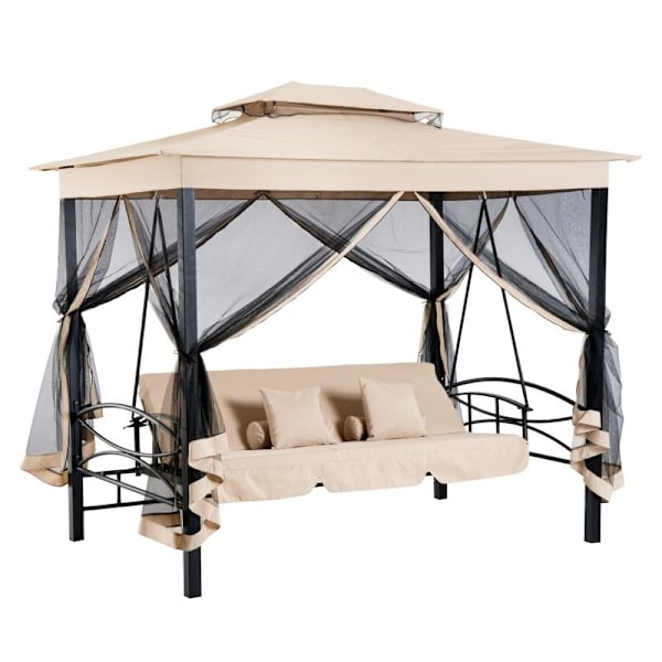 Rootz Hollywood Gynge - Havegynge - Gyngestol - 3-personers - Multifunktionel - Beige/Sort - L256 x B172 x H248 cm