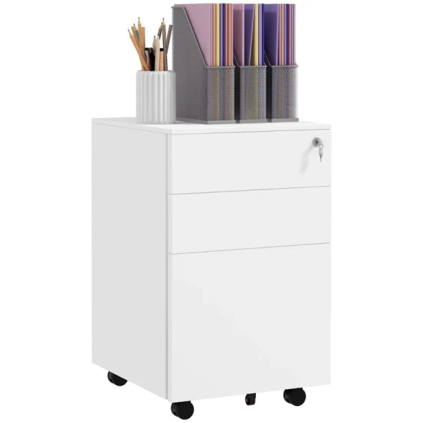 Rootz Rolling Container - Arkivskåp - 3 lådor - Låsbar - Rullbar - Förmonterad stomme - Vit - 37 cm x 43,5 cm x 60 cm