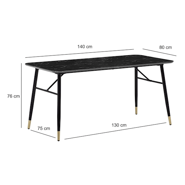 Rootz Modern Dining Table - Rectangular Table - Black Look Table - Sits 6 - 140cm x 80 cm x 76 cm
