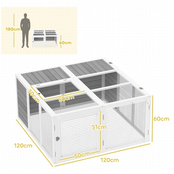 Rootz Rabbit Hutch - Inhägnad för små djur - Kaninbur - Väderbeständigt skydd - 120cm x 120cm x 60cm