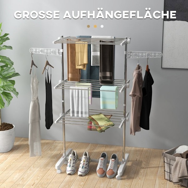 Rootz 3-lags foldbar mobil tøjlufter - Tørretumbler - Tørrestativ - Maksimal alsidighed - Pladsbesparende design - Nem mobilitet - 142L x 55W x 152H c