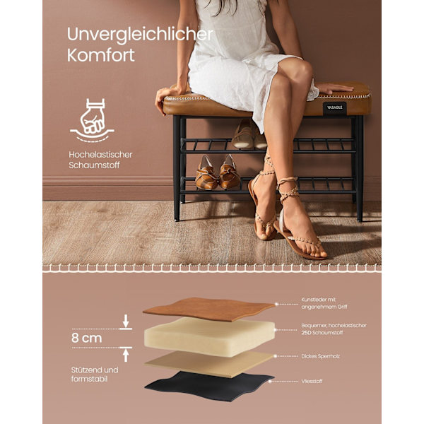 Rootz EKHO Collection - Skobænk - Entryway Organizer - Karamelbrun - 30 cm x 80 cm x 50 cm - 6,3 kg