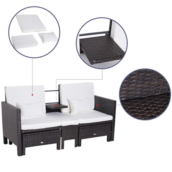 Rootz 3-delt havemøbler - Brun, Hvid - Polyrattan, Metal, Polyester - 63,78 cm x 25,59 cm x 33,86 cm