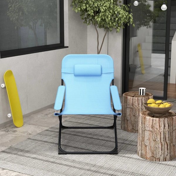 Rootz Trädgårdsstolar - Fällstol - 4 nivåer - Justerbar Andas - Metallram - Stål - Polyester - Skum - Svart-Blå - 69L x 91W x 96H cm