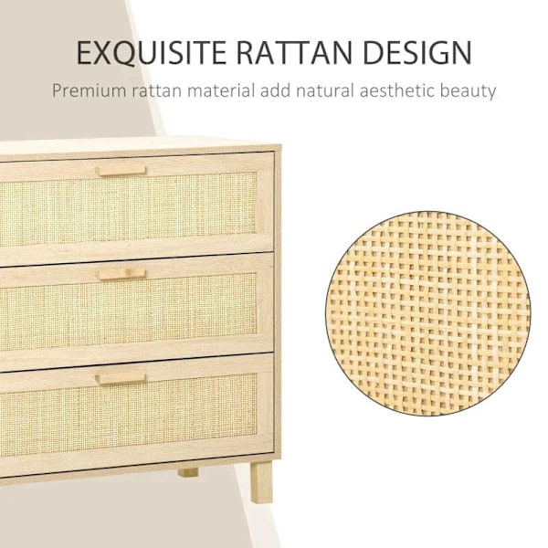 Rootz Drawer Cabinet - Side Cabinet - Cabinet - Sideboard Base Cabinet - 3 Drawers Chest - Living Room Drawer Cabinet - 80 x 40 x 80 cm