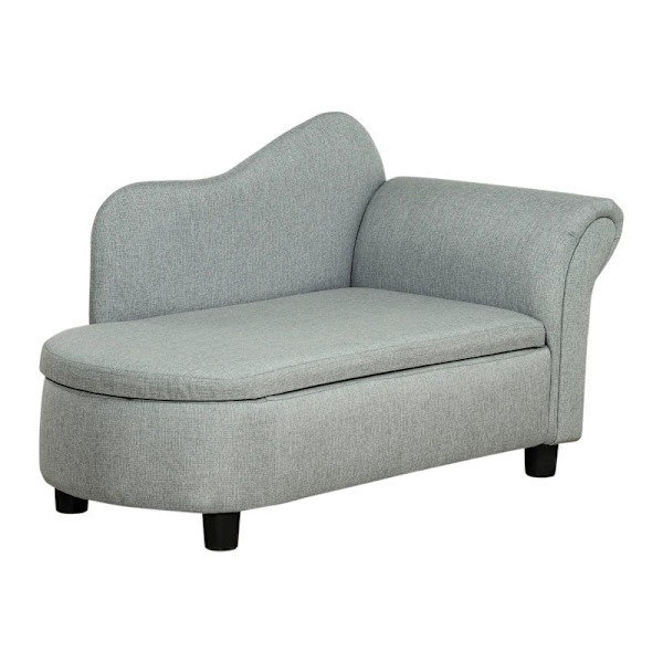 Rootz barnsoffa - schäslong - dolt förvaringsfack - ram av eukalyptus - linneimitation - grå - 80 x 40 x 49 cm