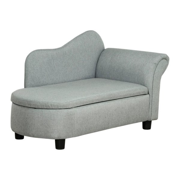 Rootz børnesofa - Chaiselong - Skjult opbevaringsrum - Eucalyptus træramme - Imiteret linned - Grå - 80 x 40 x 49 cm