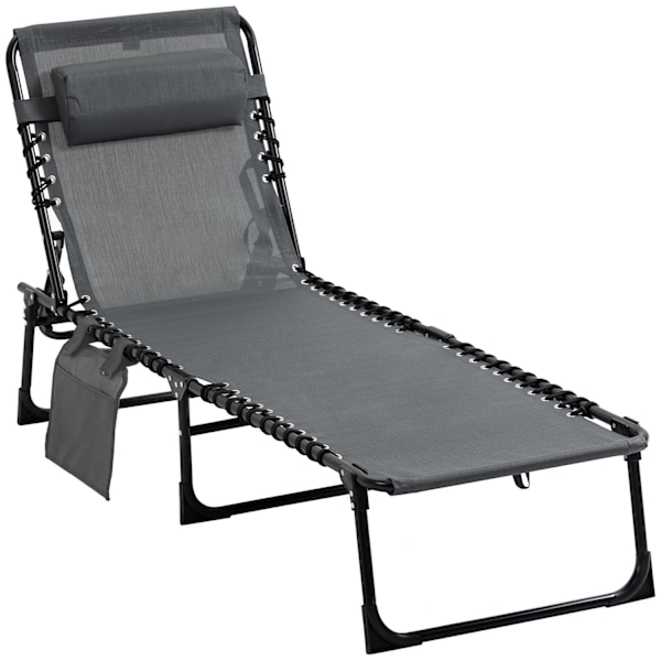 Rootz Doll Chair - Folding Lounger - Outdoor Recliner - Med nackkudde - 185 cm x 58 cm x 30 cm - Stöder 120 kg - stålram, nätskydd, grå