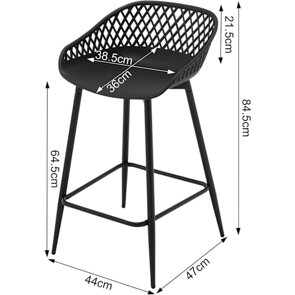 Rootz Barstole Sæt med 2 - Køkkenø-stole - Moderne bordskamler - Ergonomisk design - PP-materiale - 47 cm x 84 cm x 48,5 cm