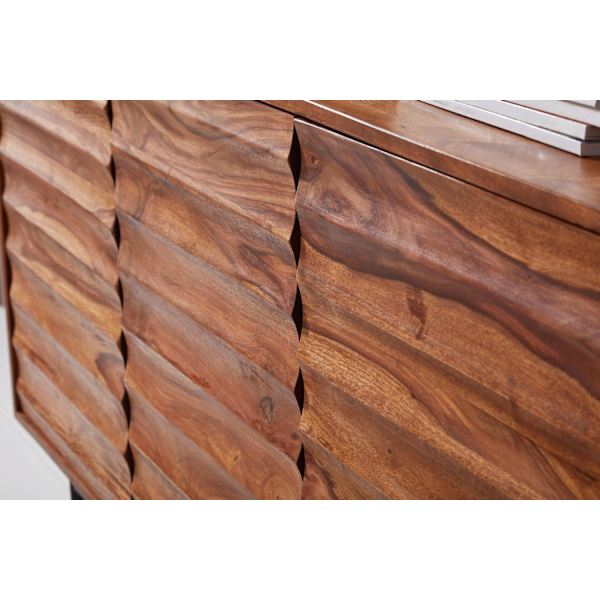 Rootz skænk Sheesham massivt træ 150x81x41 cm rustik kommode - Design Skænk Large - Høj kommode med 3 låger massivt træ - Gulvskab Stue Moderne