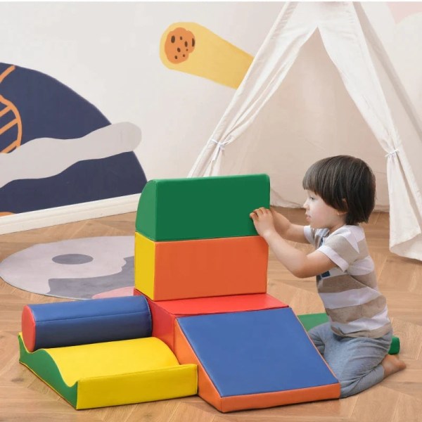 Rootz bløde byggeklodser - 7 stk. Sæt - Sikkert materiale - Blødt og let at vedligeholde - Skum - Farverigt - 60L x 40W x 11H cm