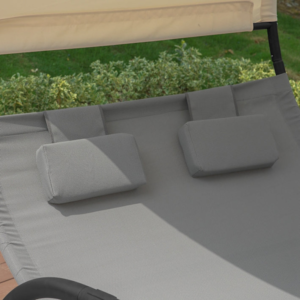 Rootz Double Rocking Lounger - Solstol med hjul - Trädgårdssäng med solskydd - Slitstark metallram - Vattenavvisande syntetisk fiber - Lätt att rengör