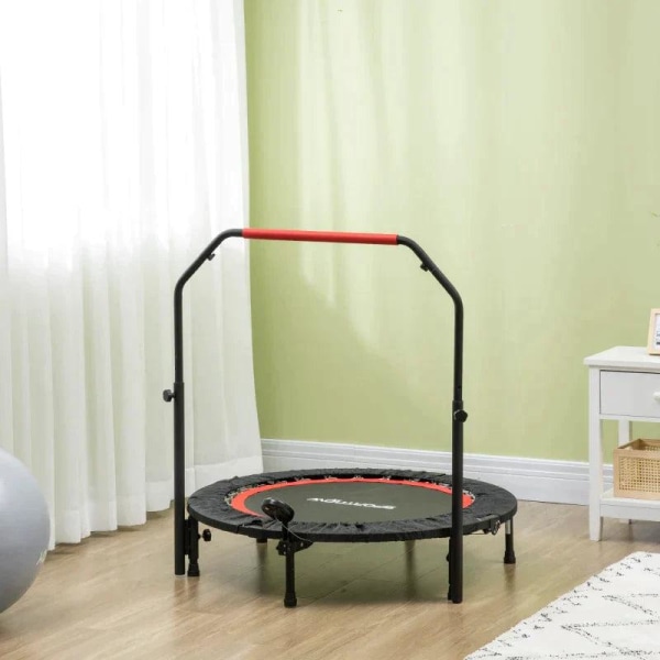 Rootz Mini Trampolin - Med højdejusterbart håndtag - LCD-skærm - Stål - Sort + Rød - Ø102 x 99-123cm