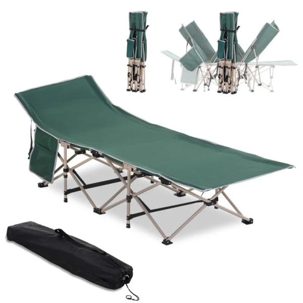 Rootz Camp Bed - Sammenfoldelig campingseng - Militær soveseng - Vejrbestandig - Inkluderer mulepose - Grøn + Beige - 190cm x 68cm x 52cm